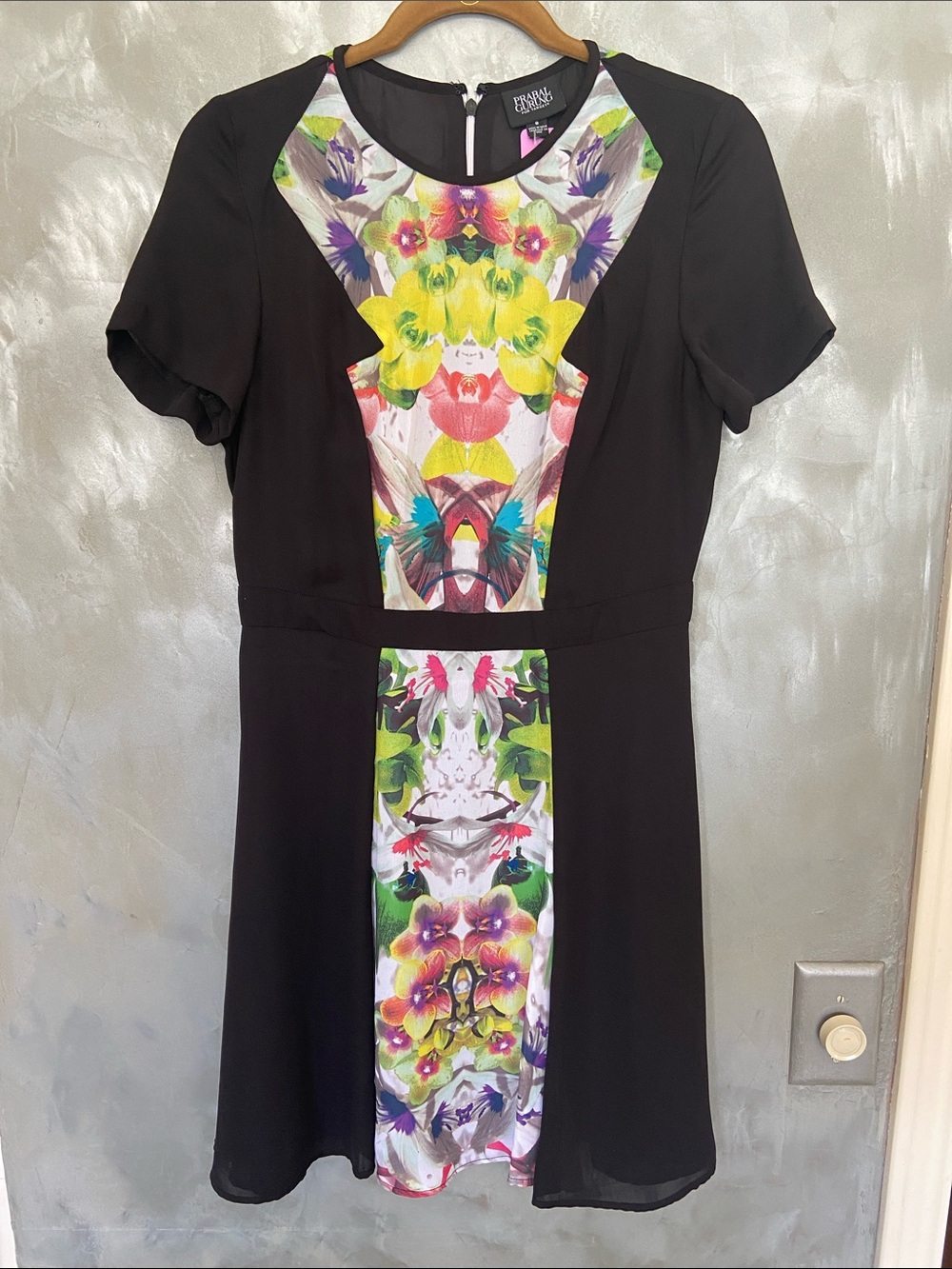 Prabal Gurung for Target Black Mini Dress with Multicolor Floral Panels